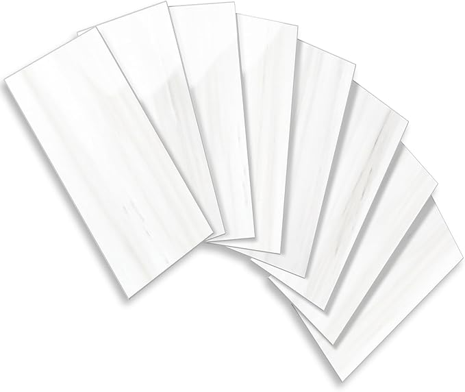 Vamos Tile 4-Piece Glossy Dolomite White Peel and Stick Backsplash Tile,3''x6'' PVC Subway Tile with White Grout, Stick on Backsplash for Kitchen/Bathroom/Fireplace