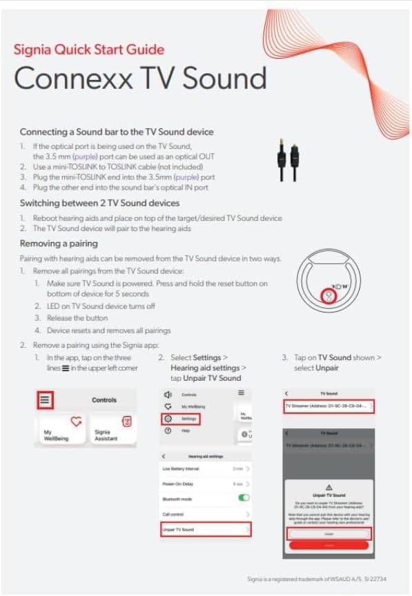 Audique Signia TV Sound - Compatible with All Bluetooth Enabled Signia, Rexton, Connexx, Miracle-Ear, TruHearing and HearUSA Hearing Aids