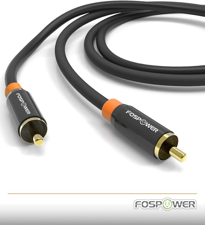 FosPower Digital Audio Coaxial Cable [24K Gold Plated Connectors] Premium S/PDIF RCA Male to RCA Male for Home Theater, HDTV, Subwoofer, Hi-Fi Systems - 10ft