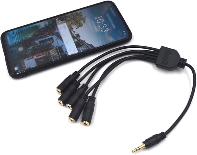 Kework 12 Inch 1/8” 3.5mm TRS Splitter Audio Cable, 1 Male to 5 Female 3.5mm Plug Extender Headphone Cable, 3.5mm 3 Pole Stereo Jack Extension Adapter Headset Aux Cord