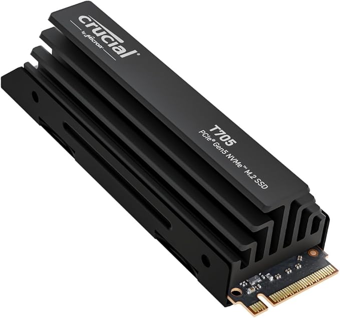 Crucial T705 PCIe Gen5 NVMe 1TB SSD with Heatsink, Up to 13,600MB/s, TLC NAND, Laptop & Desktop (PC) Compatible, for Creatives and Hardcore Gamers, Solid State Drive, 1Mo Adobe CC – CT1000T705SSD5