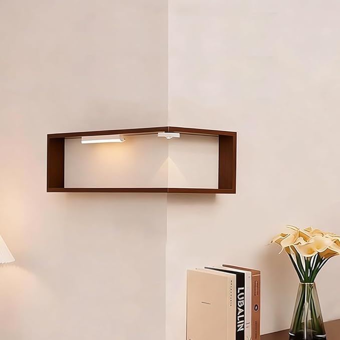 Smart Corner Shelves That Light Up Your Space, Set of 3 Corner Floating Storage Shelves,Wooden Wall-Mounted Corner Shelf Display Rack, Modern Wall-Mounted Display Rack Stand (Includes LED Lights*6)