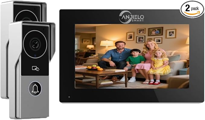 ANJIELO SMART Wired Video Intercom System, Video Doorbell Door Phone System,WiFi 1080P HD Monitor, Night Vision,Dual-Way Intercom for Villa House Office Apartment (2 Bell +1 Monitor)