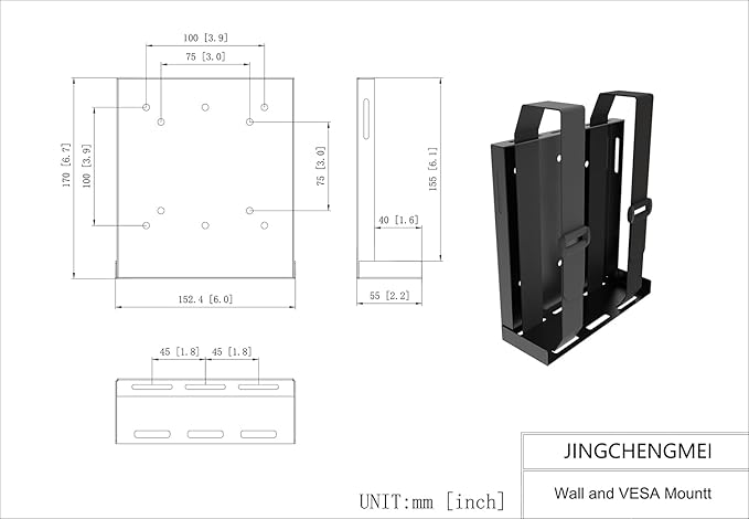 JINGCHENGMEI Universal Wall and VESA Mount -Adjustable Mount with Straps for Small Computers, UPS, Modems, Cable Boxes or Other Electronic Devices, Metal, Black
