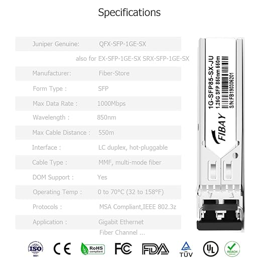 OPSTRAN 1000BASE-SX SFP Optical Transceiver Module Compatible with Juniper QFX-SFP-1GE-SX EX-SFP-1GE-SX SRX-SFP-1GE-SX 850nm 550m DDM Duplex LC MMF
