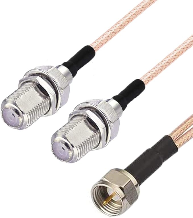 RedYutou F-Type RG6 3 Way Splitter Combiner Adapter F Male to F Dual Female RG316 Coaxial Cable 15cm/6 inch