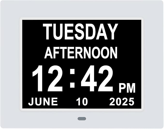 Jaihonda Dementia Clocks for Seniors Large Display Digital Clock with Date and Day of Week for Elderly 8 Alarm Options Digital Clocks with Large Number-7 Inch White