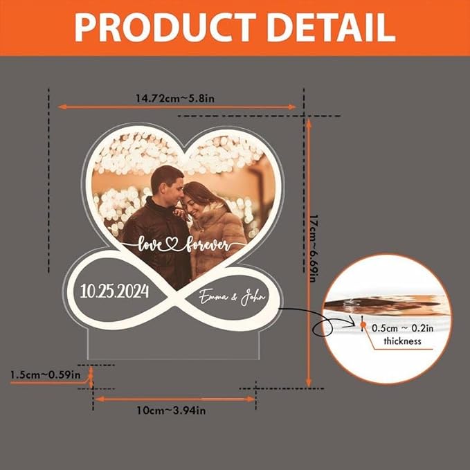 Personalized Couple Night Light, Custom Photo with Name LED Light, Gift for Couple, Love Forever Lamp, Valentine's Day Gift (Style 4)