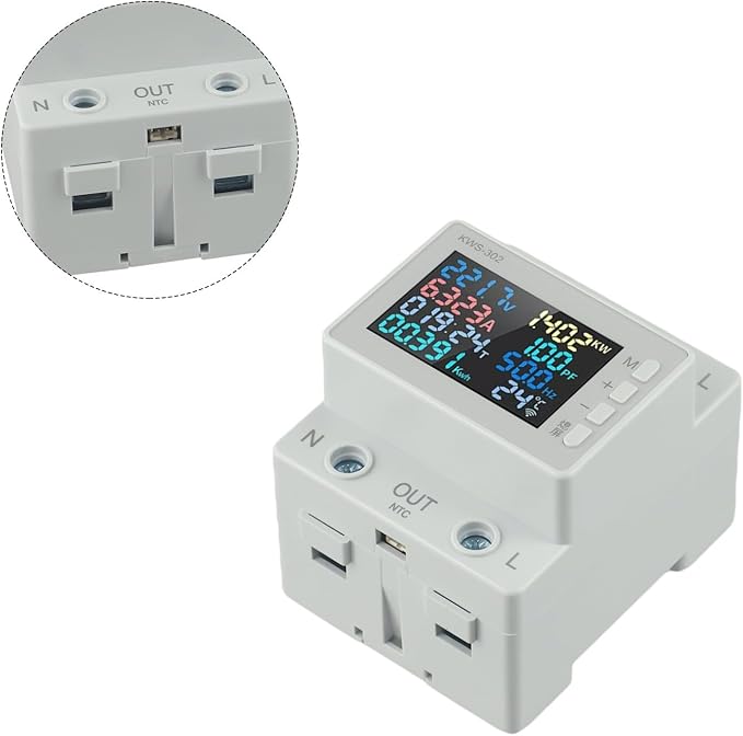 LCD Digital Energy Meter, Single Phase Energy Meter, Din Rail Electricity Usage Monitor, Power Usage Monitor AC170V~270V Power Voltage Meter(KWS-302)