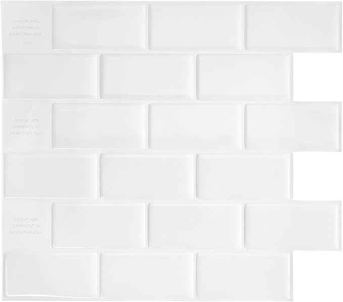 SMART TILES Peel and Stick Backsplash - 10 Sheets of 10.95" x 9.70" - 3D Adhesive Peel and Stick Tile Backsplash for Kitchen, Bathroom, Wall Tile, Subway White