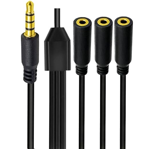 MysRuida 1.6ft 1/8” 3.5mm TRRS Extension Stereo Audio Cable, 1 Male to 3 Female Splitter Aux Cord, 4 Pole Jack Headphone MIC Extender for Smart Phones, MP3, Laptops, Don’t Support MIC of IOS Headphone