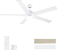 POCHFAN 60 Inch White Ceiling Fans with Lights and Remote Control,Quiet Modern Ceiling Fan for Bedroom,Living Room, Dining Room,Dimmable 3-Color Temperatures 6-Speed