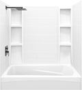 White Acrylic Tub Wall Surround 32"x 60"x 58" - Waterproof, Easy-to-Install, Two Shelf Units Kit Included - Bathtub Wall Surround Panels - Stacked Tiles Pattern, Classic Shelves - Noah William Home