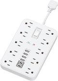 Short Extension Cord with USB and USBC Ports, Flat Outlet Extender with 10 AC Outlet 6 USB, 1 Switch & 2 LED Indicator, USB Wall Power Strip for Multiple Devices, for Home, Office, Dorm Essentials