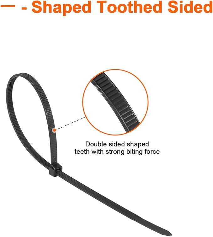Symretie Assorted Zip Ties (400 Pack) - 6+8+12+14 Inch Double Sided Toothed, 100 LBS Tensile Strength. Heavy Duty Self-Locking Adjustable Nylon Cable Ties, More Durable for Indoor & Outdoor Use.