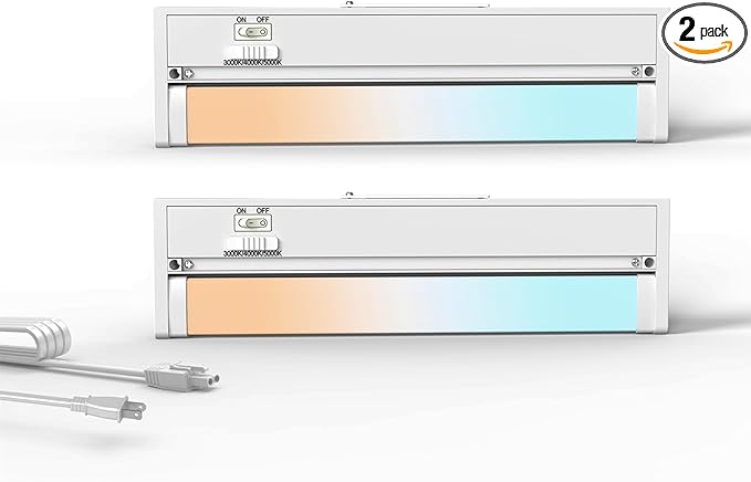 Snyloe 2 Pack 12" Under Cabinet Lighting for Kitchen, 8W 600LM, 3 Color Temperatures (3000K/4000K/5000K), Hardwired or Plug-in, 45° Rotatable Design, Linkable Up to 15 Units, YT-4208-10-2