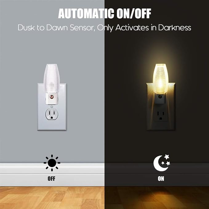 Emotionlite 8 Pack Plug in Night Light, Warm White LED Nightlight, Dusk to Dawn Sensor, Kids, Nursery, Bedroom, Bathroom,Hallway, Stairs, Kitchen
