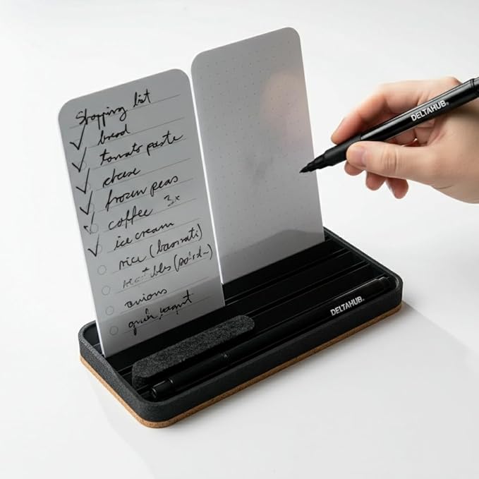 DeltaHub Reusable To-Do List for Desk - Dry Erase Daily Planner with 2 Cards, Marker & Eraser - Minimalist Desktop Organizer for Office, Work from Home - Analog Productivity Tool (White)
