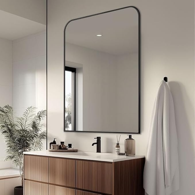 Bathroom Mirror, Wall Mirrors, Black Metal Framed Wall-Mounted Mirrors, Bathroom Vanity Mirror for Over Sink, Living Room, Bedroom, Entryway, 40x32 Inch, Black