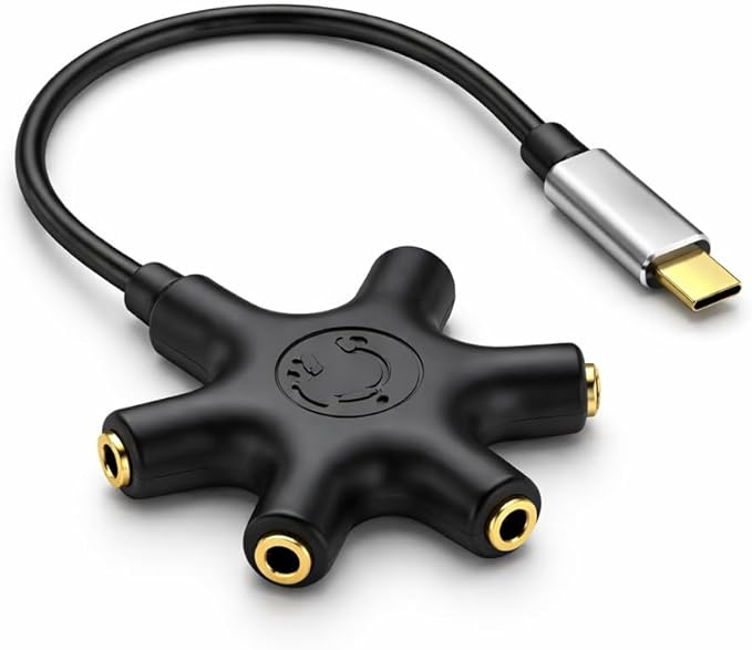 Mizi USB-C Headphone Splitter 5-Way - Type-C to 3.5mm Audio Adapter with 1 Male to 5 Female Ports, Multi-Headphone Aux Splitter for Phone, Tablet, Laptop, PC - Black