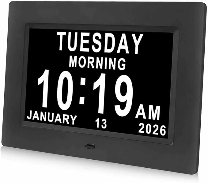 Jaihonda Dementia Clocks for Seniors,7 Inch Clock with Day and Date for Elderly,12 Alarms Option,Auto Dimmable,Large Display Digital Clock with Large Number