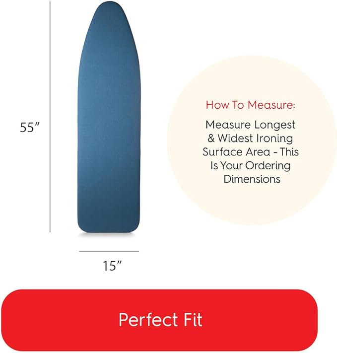TIVIT Ironing Board Cover 15 x 55, Performance Grade Titanium Coated Pro Grip Pad & Covers - Superior Scorch & Stain Resistance, High Heat Reflection, 3 Padded Layers 3 Fastener Straps - Made In Italy