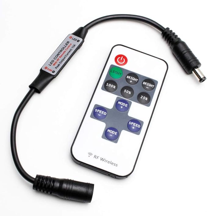 RF Mini Wireless Remote Controller for Single Color 3528 5050 LED Strip Lights, Wireless Remote Control with DC Connector, RF Dimmer for 12V DC LED Ribbon, Shelf Lights（2 Park）