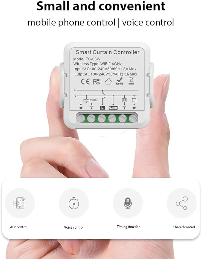 FTVOGUE Smart Curtain Controller Zigbee Switch, Voice Control, Timer, Shared Devices, Smart Relay Switch, for Home Hotel Apartment Office, with Smart Timing Function (4Pcs)