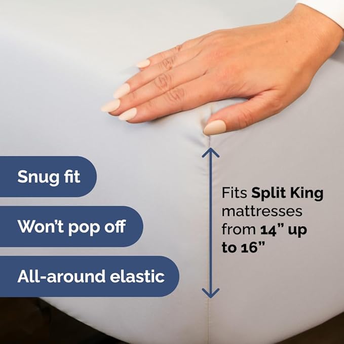 Split Head King Sheet Set – 4 Piece Flex Split Top King Sheets for Adjustable Beds - Fits 14” to 16" Mattress w/ Deep Pockets - Soft, Breathable & Cooling - Luxury Bedding & Wrinkle Free - French Grey