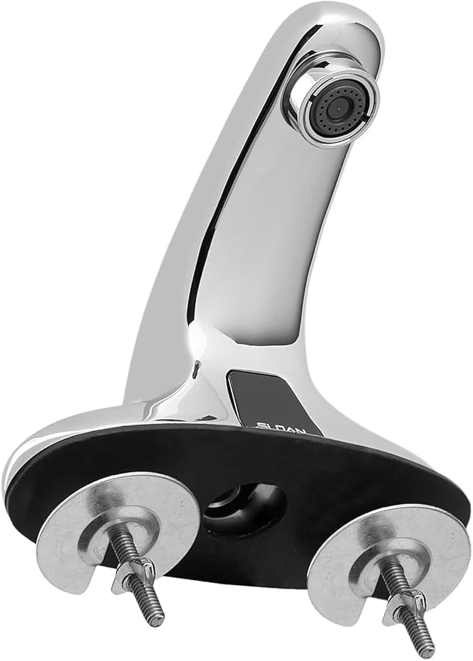Sloan Optima EBF-650 Sensor Activated Touch-Free Faucet, Commercial Grade with Mounting Hardware - 0.5 GPM Battery-Powered Deck-Mounted Low Integrated Base Body with 8" Trim Plate, 3315139BT