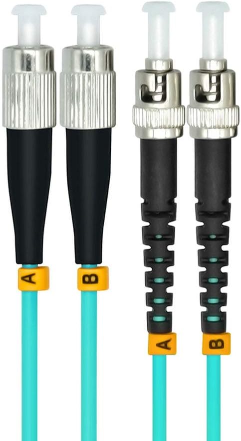 Jeirdus 15Meters 49ft FC to ST Duplex 50/125 10G OM3 Multi-Mode Fiber Optic Cable Jumper Optical Patch Cord FC-ST
