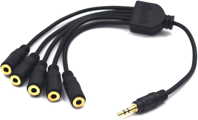 Kework 12 Inch 1/8” 3.5mm TRS Splitter Audio Cable, 1 Male to 5 Female 3.5mm Plug Extender Headphone Cable, 3.5mm 3 Pole Stereo Jack Extension Adapter Headset Aux Cord