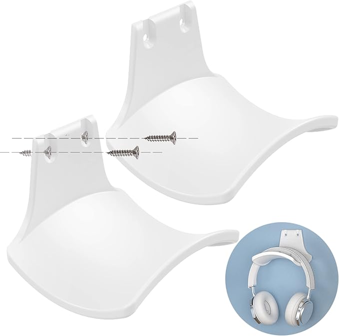 SIROLISA 2-Pack Headphone Stand Hanger Wall Hooks, Save Space Headset Stand Holder for Universal Gaming Headset Airpods Max Sony Bose Beats, Strong Adhesive with Screws, White