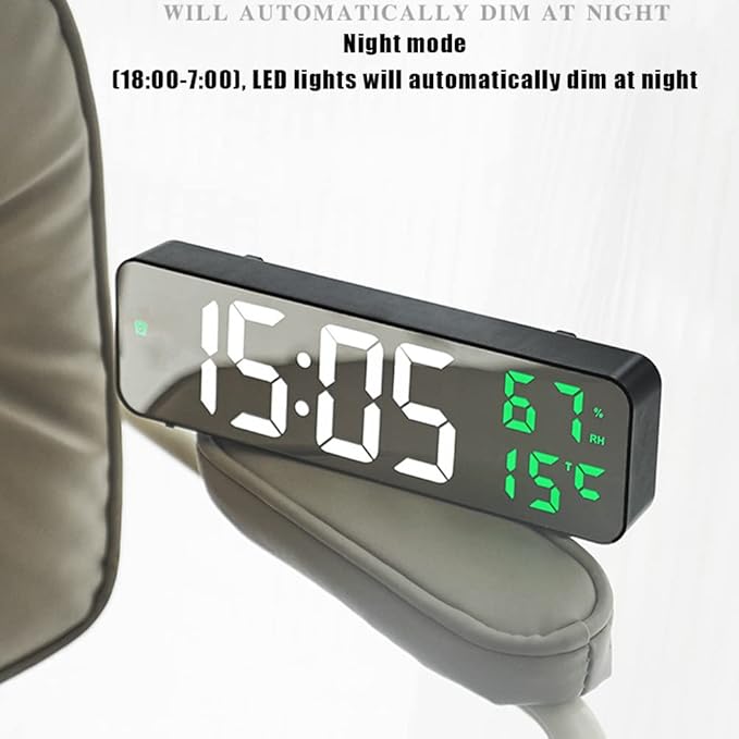 Gigicloud Led Wall Clock, 3 Level Dimmer Brightness Wall Digital Clock Wall-Mounted Time Temperature Humidity Led Clock Electronic Alarm Clock for Bedroom, Office