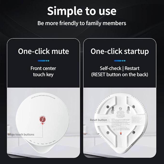 4-in-1 Carbon Monoxide Detector, Wireless Battery CO and Gas Alarm with Temperature and Humidity Monitors, No Plug Needed Portablhe CO Methane Gas Detector for Home, Kitchen and Bedroom