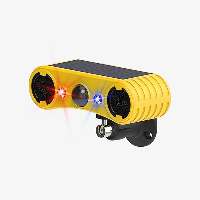 Solar Motion Sensor Alarm Outdoor,Motion Sensor Alarm,13 Sound,Dog Barking&Gunshot,2x130db Loud Noise Maker,4 Modes,Red&Blue Motion Activated Strobe Light,Say Goodbye to The Intruders,for Garden,Yard