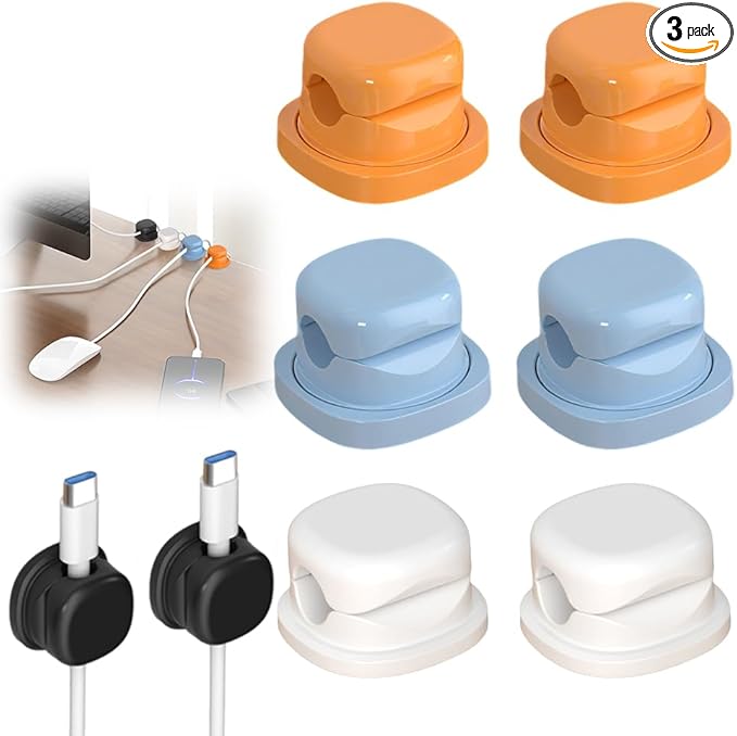 Magnetic Cord Organizer Holder, Upgrade Cord Holder for Nightstand, Adhesive Wire Cable Clips Management Kit for Phone Charger, Computer, Home, Office, Desk, Nightstand (Mix, 6 Packs)