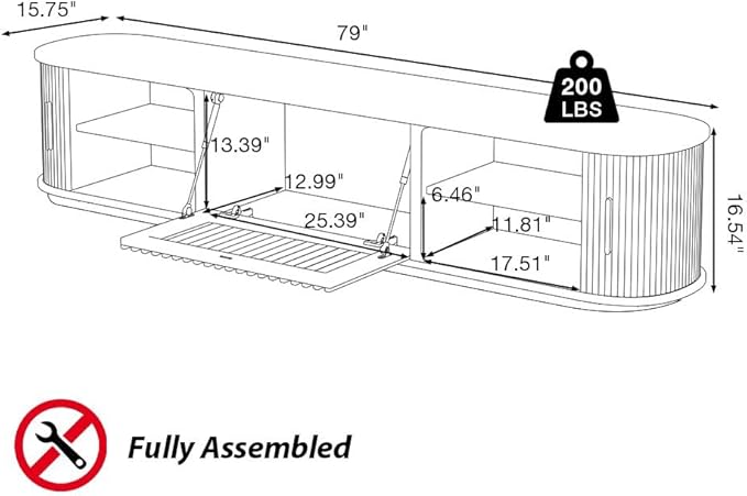 POVISON Fully-Assembled Mid Century Modern TV Stand, Sliding Tambour Door Entertainment Center with Storage, Wood TV Console, Media Console for Living Room Bedroom(Black, 78.74")