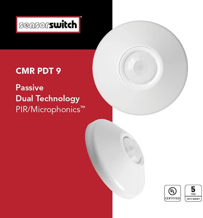 SensorSwitch Ceiling Motion Sensor, PDT Passive Dual Technology Passive Infrared PIR and Microphonics Occupancy Sensor, 360° Small Motion Detection, Indoor Use, Line Voltage, Standard Range