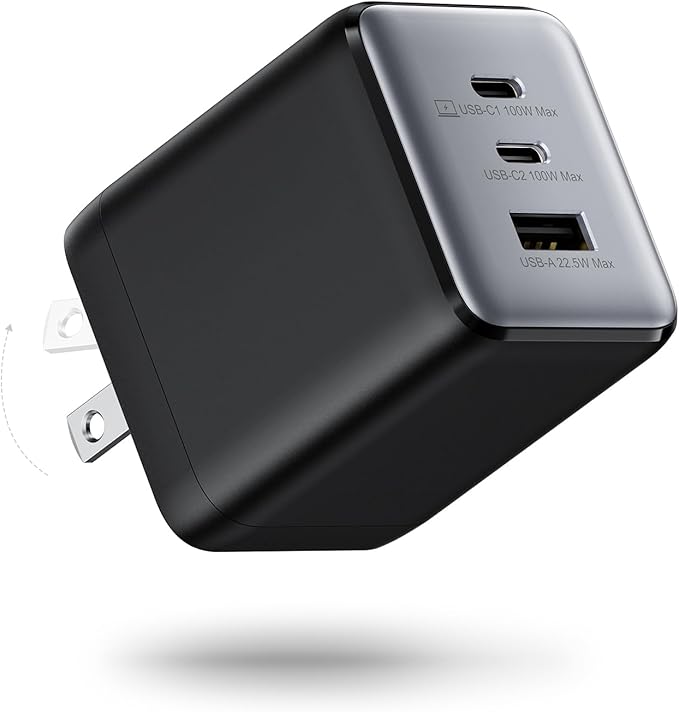wegear 100W USB C Charger Block, 3-Port Compact Foldable Power Adapter USB Wall Charger for MacBook Pro/Air, Dell XPS, iPad Pro, iPhone Series, Galaxy S25/S24, and More (Black)