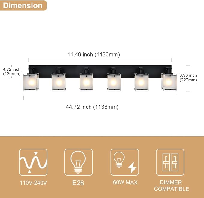WINSHEN Bathroom Vanity Light Fixture, 6-Lights Modern Vanity Lighting Over Mirror with Frosted Glass Shades, Wall Mount Lamp for Bath Living Room, E26 Bulb Base
