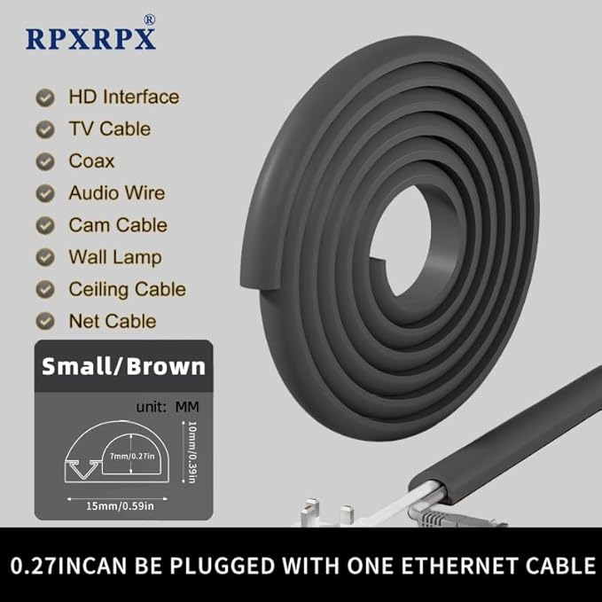 RPXRPXSide Open One Cord Cable Raceway Wire Cover for Cords, Our Cable Track is Best Suited for one Wire (Diameter <0.27"),Wire Raceway Management Cable Concealer Channel (Black, 39in)