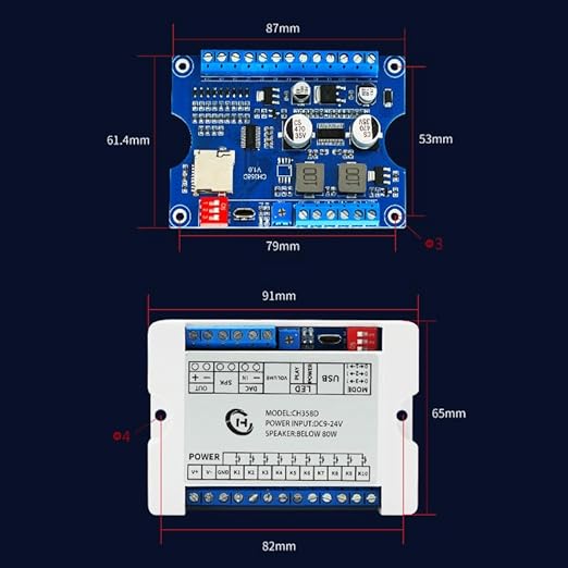 Voice Playback Module with 1GB Card,80W Low Lever Trigger DC 9-24V CH358D Chip Support USB Download, MP3 Hardware Decoding,10-Way Button One-to-One,8 Combined Voice Board for Industry Broadcast.