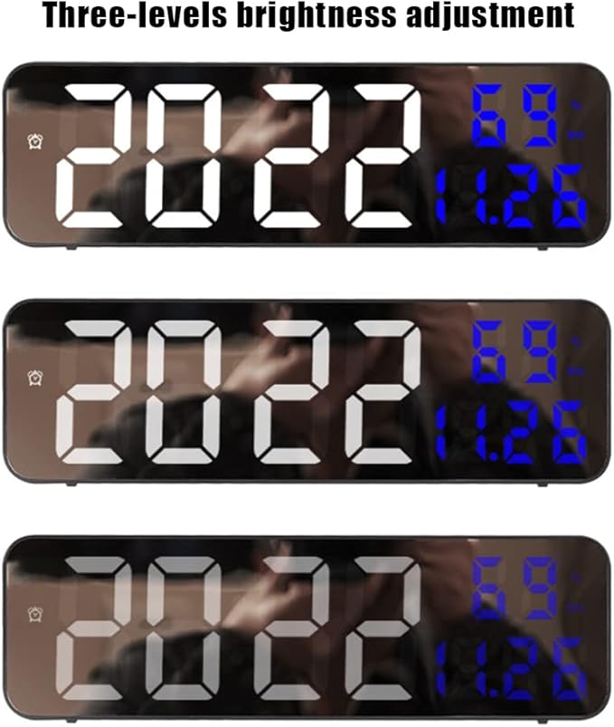 Gigicloud LED Wall Clock - 3 Level Dimmer Brightness Digital Clock With Temperature, Humidity, and Alarm for Bedroom, Office