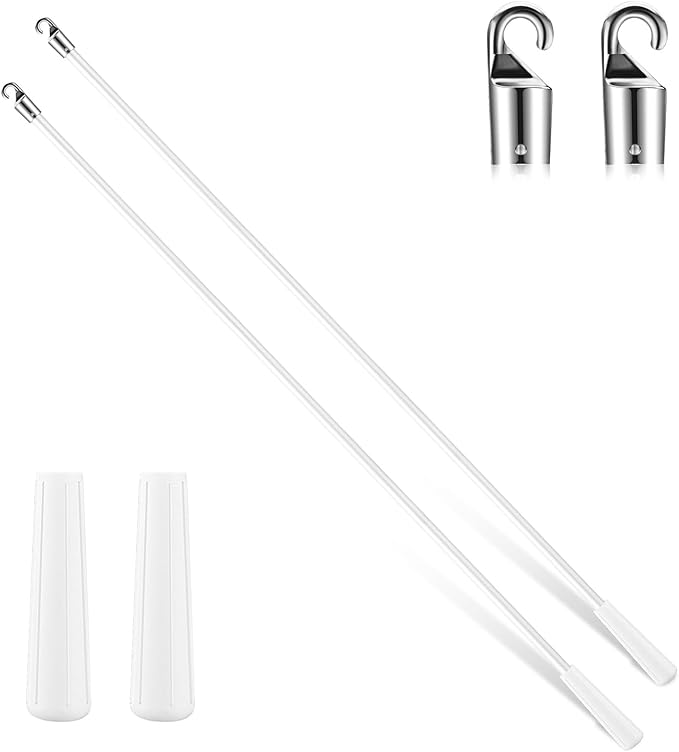 Bokon 2 Pieces White Fiberglass Blind Wand Vertical Blinds Stick Replacement with Hook and Handle for Window Opener Accessory(48 Inch)