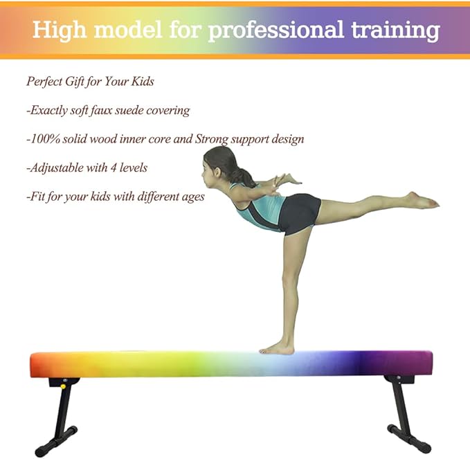 Adjustable&Foldable Gymnastics Balance Beam,6FT/8ft High-Low Level Floor Gymnastic Beam,No Tool Require, Gym Equipment for for Kids Children Girls Home Training