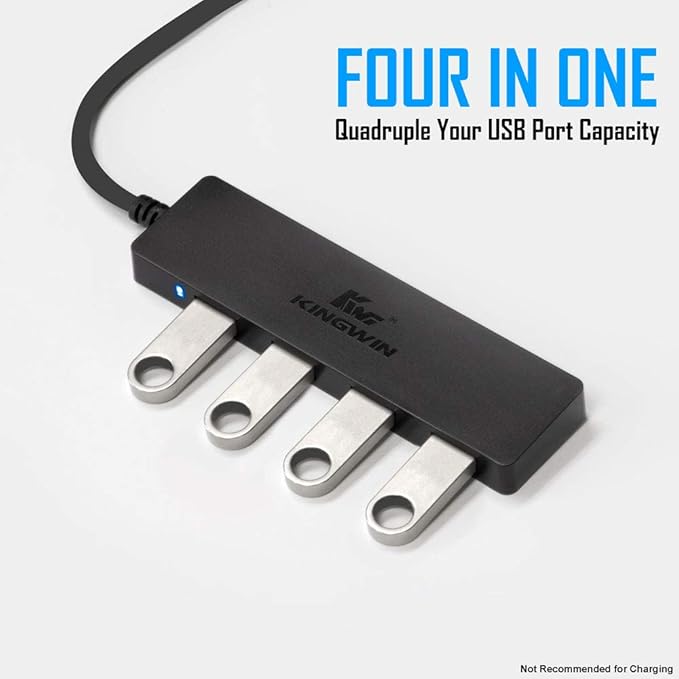 Kingwin USB Hub 4 Port USB 3.0 Data Hub for Mobile SSD, MacBook, Mac Pro/ Mini, iMac, Chromebook, Surface Pro, USB Flash Drives, Notebook PC, XPS, and More [Ultra Slim]