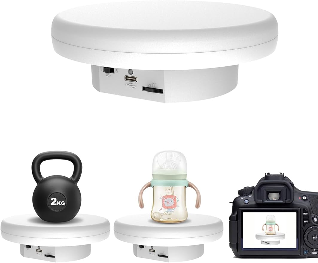 6.3 inch / 4.4LBS Load, 360 Degree Electronic Turntable Display Stand for Photography Products (16CM White)