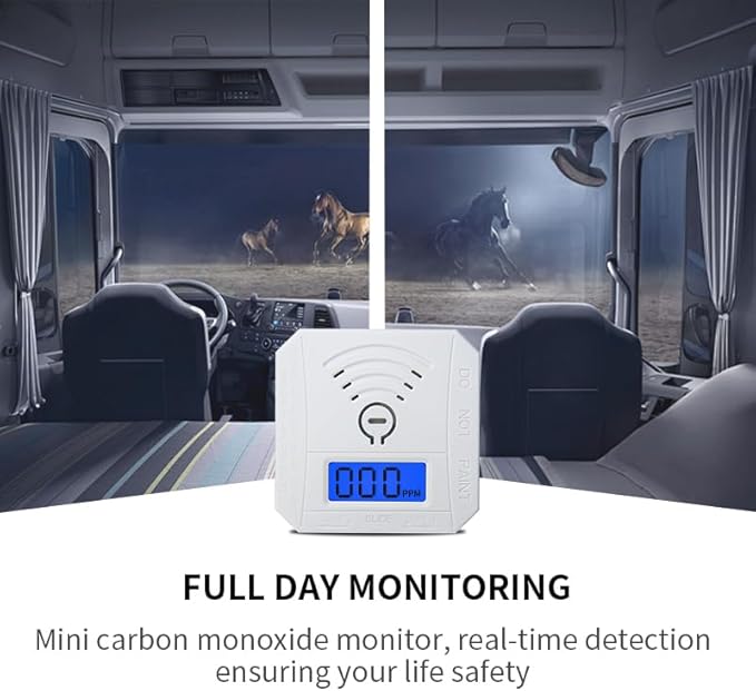Carbon Monoxide Detector 2 Pack,Battery Operated CO Detector Alarm with Digital LCD Display & Loud 85dB Alarm,Travel Carbon Monoxide Alarm，High Accuracy Portable CO Detector for Home/Hotel/Kitchen/RV