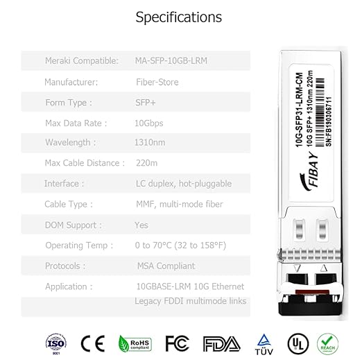 OPSTRAN 10GBASE-LRM SFP+ Optical Transceiver Module Compatible with Cisco Meraki MA-SFP-10GB-LRM 1310nm 220m DDM Duplex LC MMF